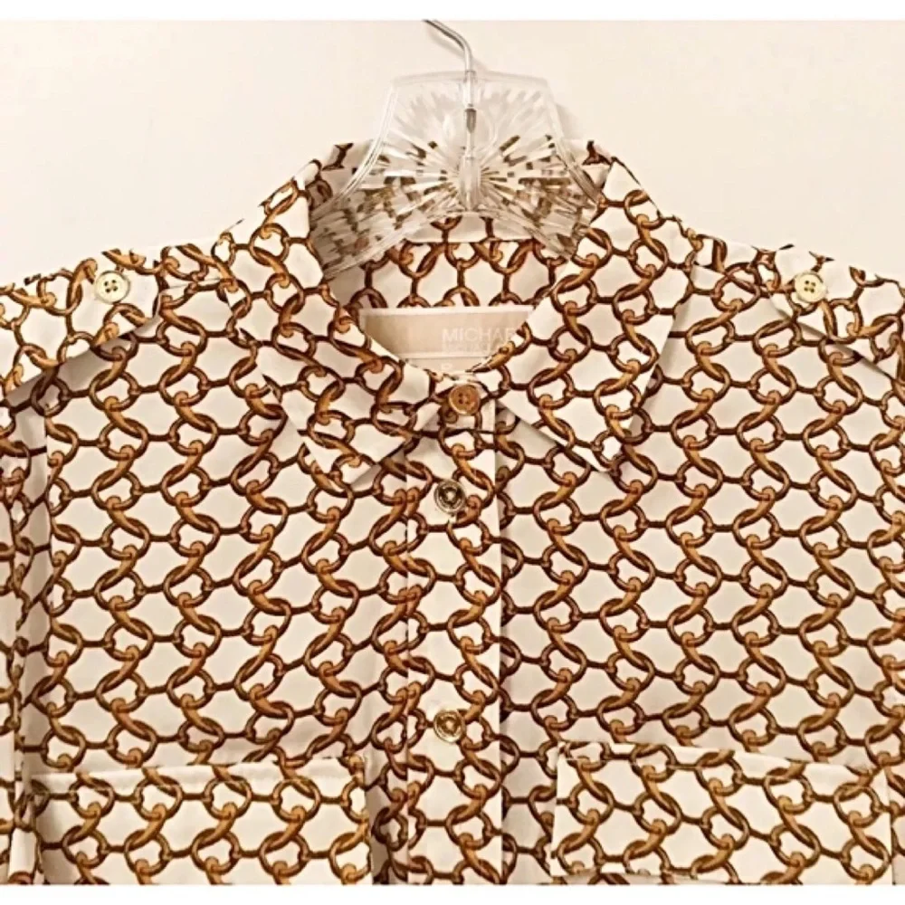 MICHAEL KORS Sz P Gold Chain Button Down Blouse